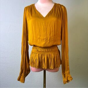 Philosophy Gold Long‎ Sleeve Pleated Blouse